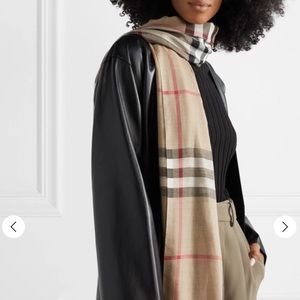 BURBERRY Frayed checked wool and silk-blend scarf